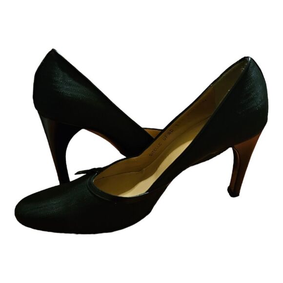 BALLY "Sitelle" Black Pinstriped Cloth Heels‎ - Size 37 1/2 - Picture 3 of 9